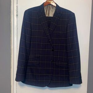 English Laundry Navy Checkered Blazer Suit Set 44R 34x29 pants